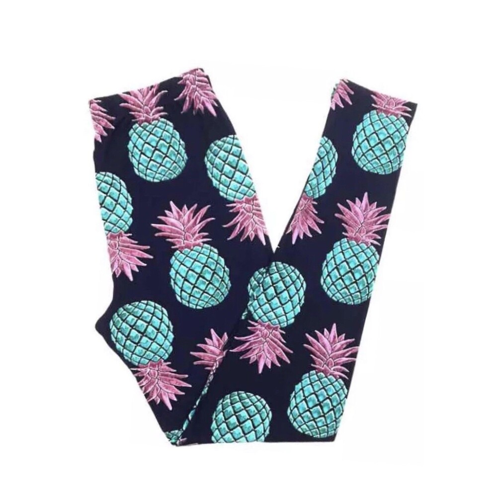 Pineapple Navy And Teal. Buttery Soft Leggings - Plus Size 12-18